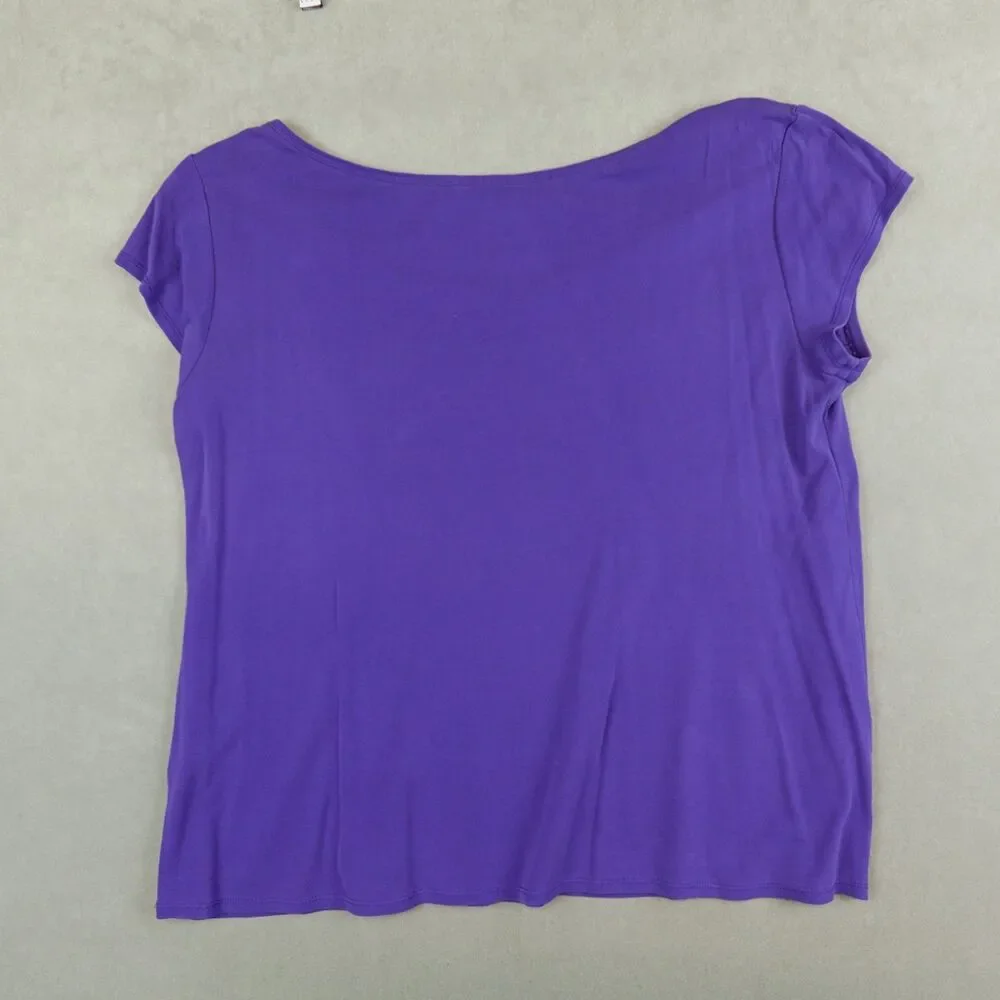 Eileen Fisher Shirt 100% Silk Jersey Short Sleeve Scoop Neck Tee Purple Classic